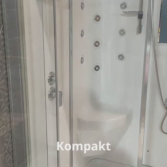Oval duş teknesi üzeri masajlı ve buharlı kompakt duşakabinli sauna odası video incelemesi, Dede Duş, Çengelköy, 