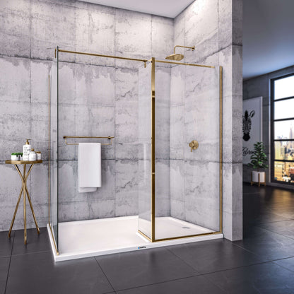 Gold profilli, 3 sabit panelli, otel tipi, seperatör, önden girişli, kapısız walk-in cam paravan duşakabin, Dede Duş, Çengelköy, Üsküdar, İstanbul