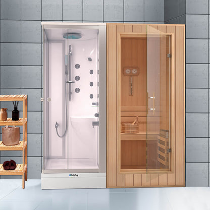 Beyaz dikdörtgen duş teknesi üzeri kompakt duşakabin ve sauna odası, Dede Duş, Çengelköy, Beylikdüzü, Büyükçekmece