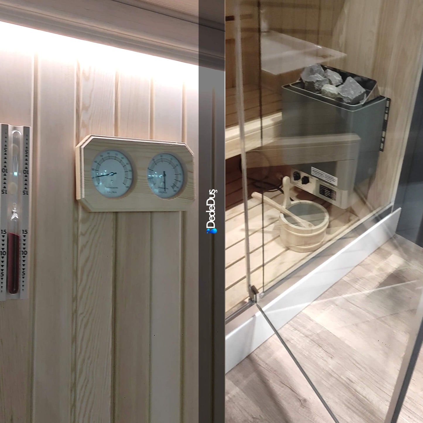 Kompakt duşakabinli, dikdörtgen ev tipi sauna detayları, Dede Duş, Çengelköy, Bostancı