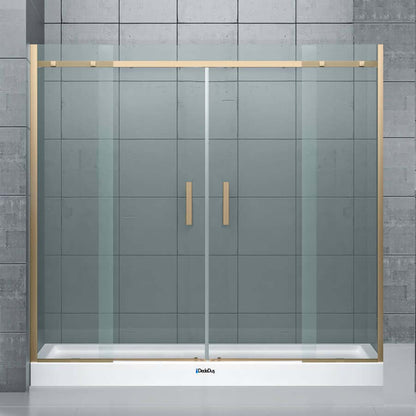 Üstten askılı, 2 sabit, 2 sürgülü kapı ve yan panelli, önden girişli, altın / gold renk, dikdörtgen duşakabin, Dede Duş, İstanbul