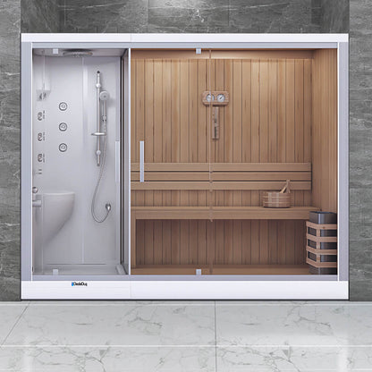 Beyaz kompakt duşakabinli, duvar arası ev tipi sauna, Dede Duş, Çengelköy, Maslak, Sarıyer