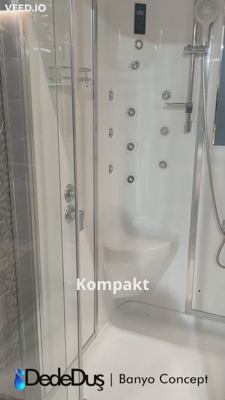 Kare duş teknesi üzeri kompakt duşakabinli ev tipi hazır sauna odası, Dede Duş