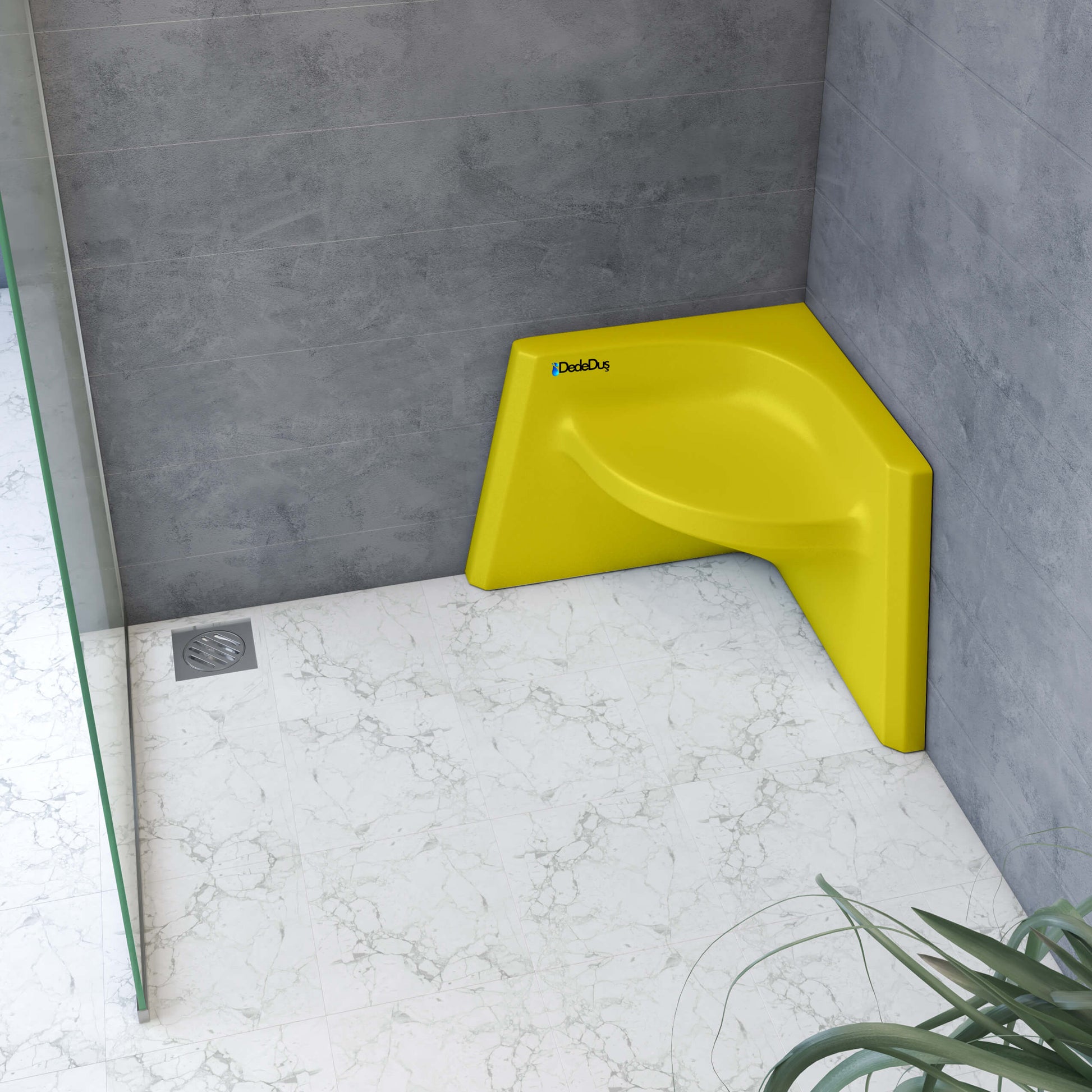 sarı renkli akrilik köşe duş taburesi, Dede Duş, Beyoğlu