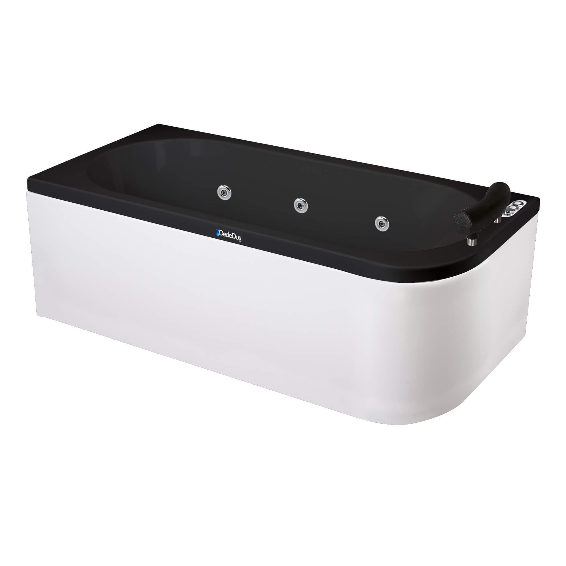 Siyah - beyaz renkli, 180x180cm, bir köşesi oval, dikdörtgen tek kişilik jakuzi, Dede Duş, Banyo Concept, Riva